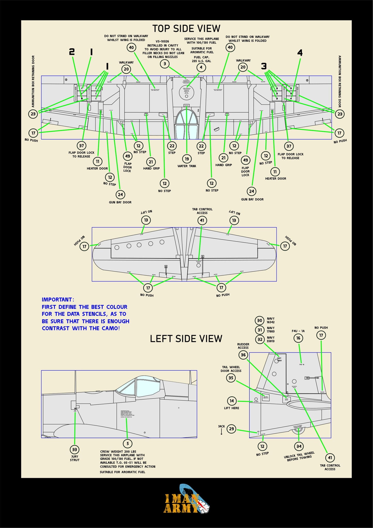 Vought F4U-1A Corsair 1/32 Basic Markings & Stencil High Definition Paint Masks, 32DET005