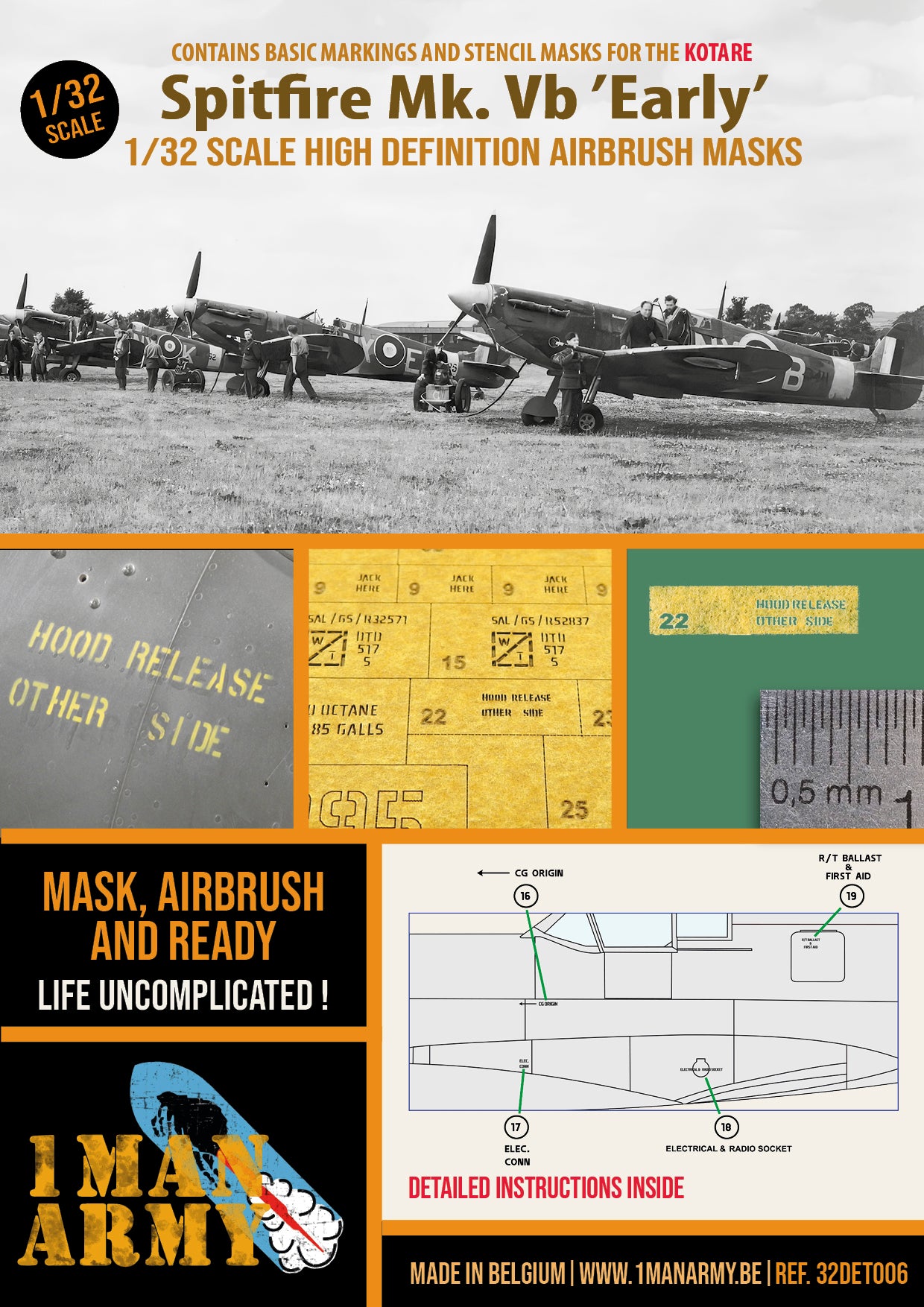 1ManArmy Kotare Spitfire Mk.Vb 'Early' 1/32 Basic Markings & Stencil H ...