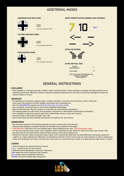1ManArmy Eduard/Trumpeter Messerschmitt Bf 109 E-4 1/32 Basic Markings & Stencil High-Definition Paint Masks, 32DET007