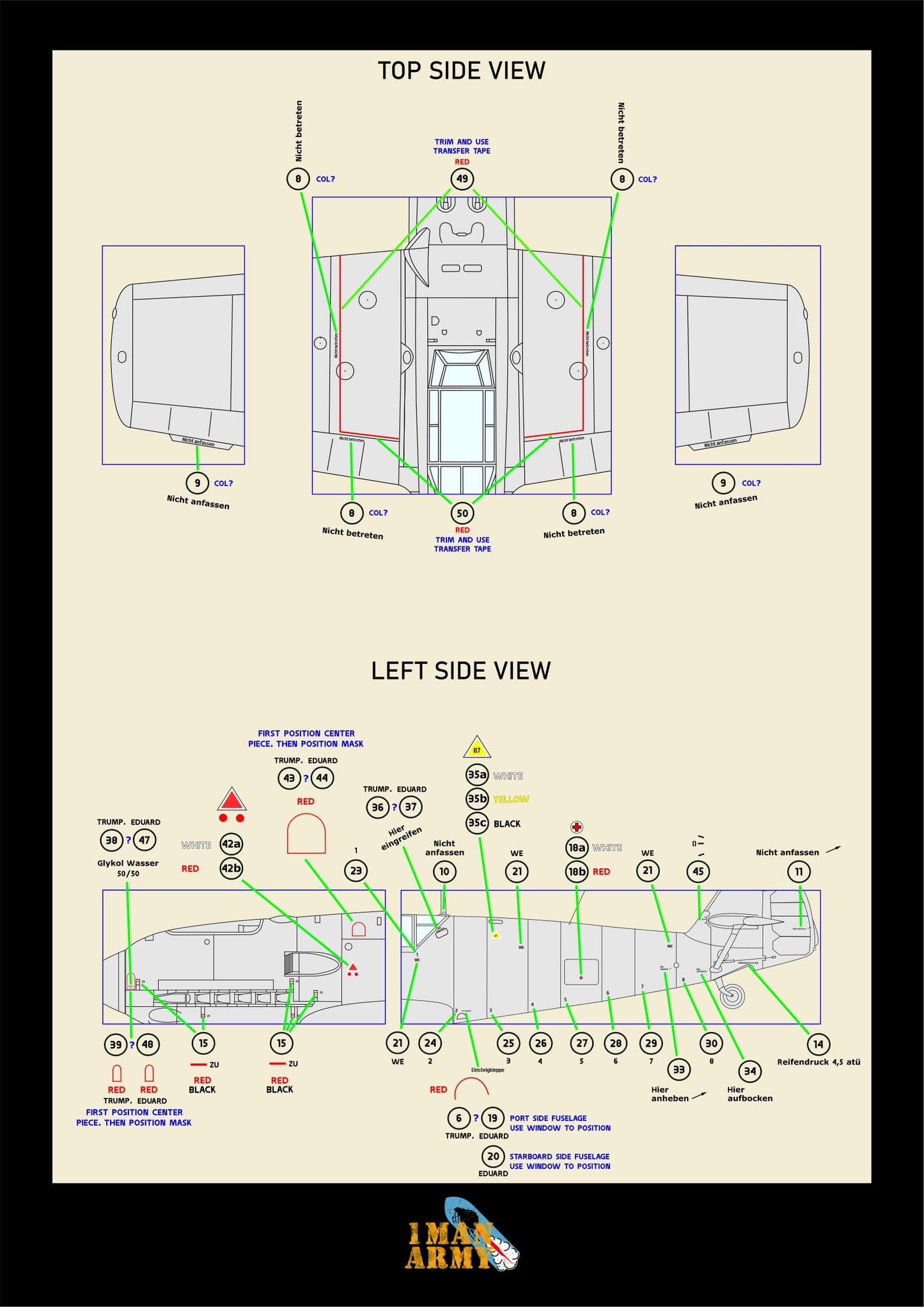 1ManArmy Eduard/Trumpeter Messerschmitt Bf 109 E-4 1/32 Basic Markings & Stencil High-Definition Paint Masks, 32DET007
