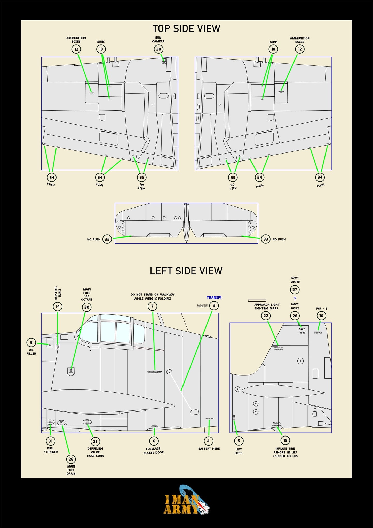 1ManArmy Hellcat F6F-3 1/32 Basic Markings & Stencil High-Definition Paint Masks, 32DET008
