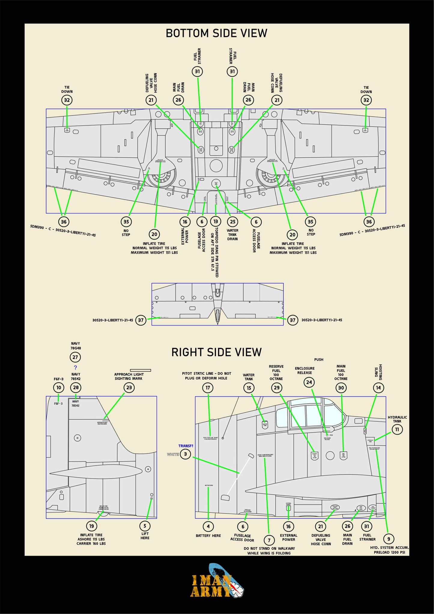 1ManArmy Hellcat F6F-3 1/32 Basic Markings & Stencil High-Definition Paint Masks, 32DET008