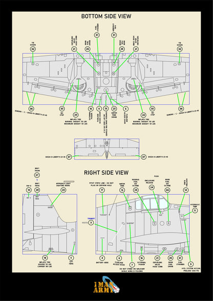 1ManArmy Hellcat F6F-3 1/32 Basic Markings & Stencil High-Definition Paint Masks, 32DET008