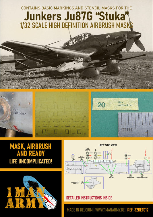 1ManArmy Junkers Ju87G "Stuka" 1/32 Basic Markings & Stencil High-Definition Paint Masks, 32DET012