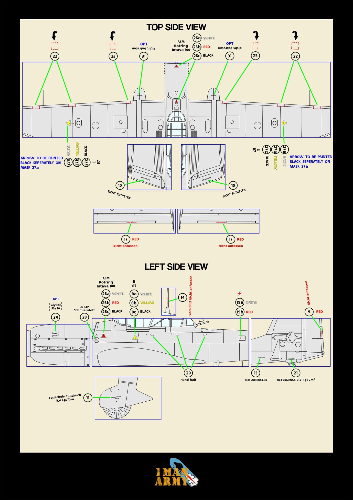 1ManArmy Junkers Ju87G "Stuka" 1/32 Basic Markings & Stencil High-Definition Paint Masks, 32DET012
