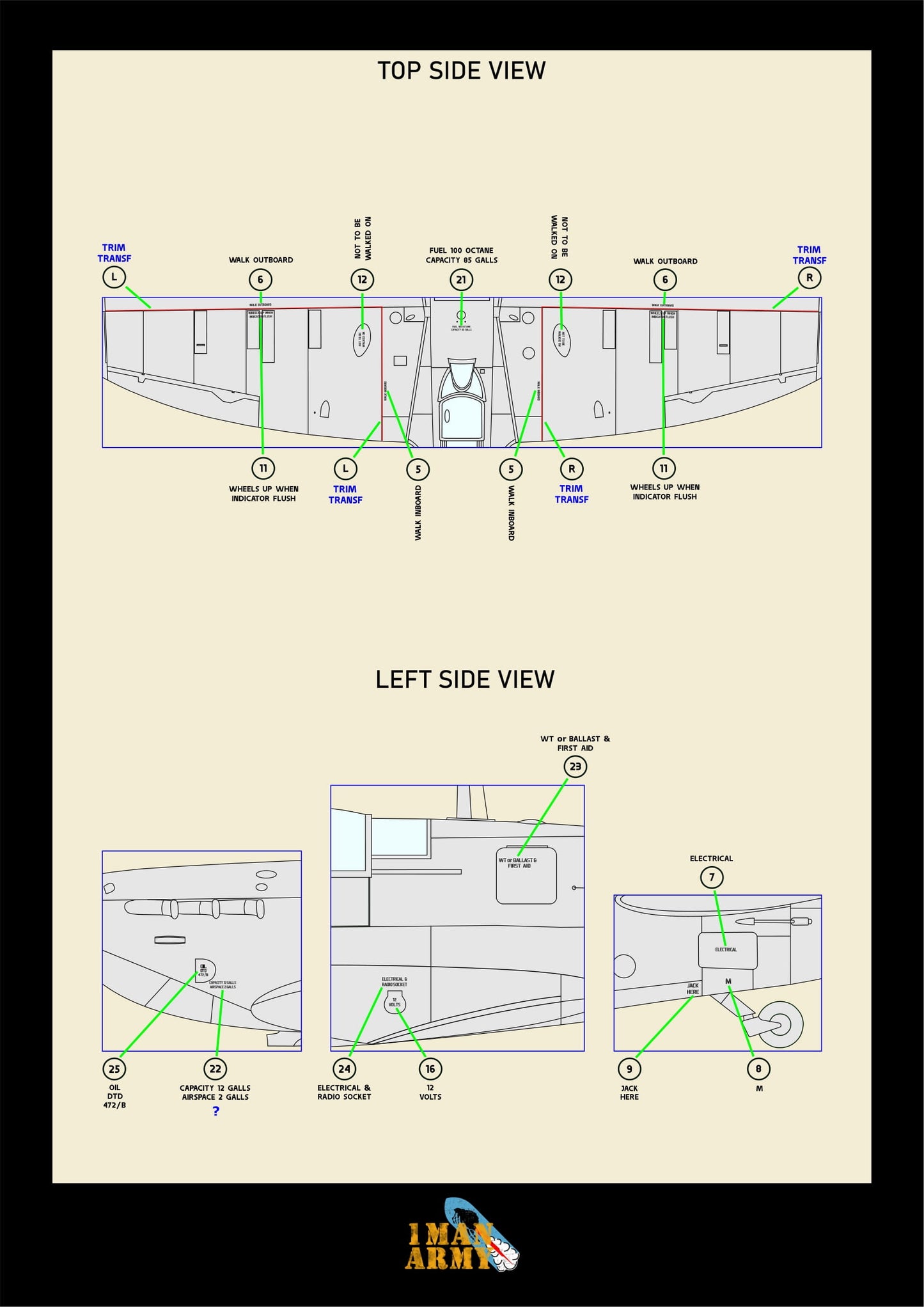 1ManArmy Spitfire Mk.I/II RAF 1/32 Basic Markings & Stencil High-Definition Paint Masks, 32DET013