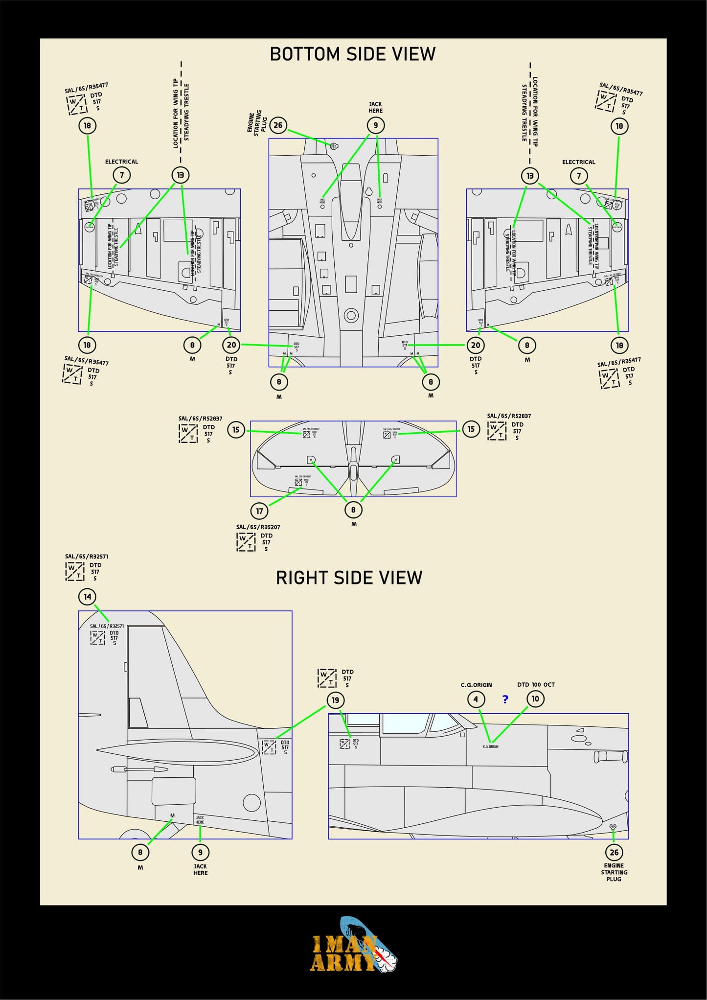 1ManArmy Spitfire Mk.I/II RAF 1/32 Basic Markings & Stencil High-Definition Paint Masks, 32DET013
