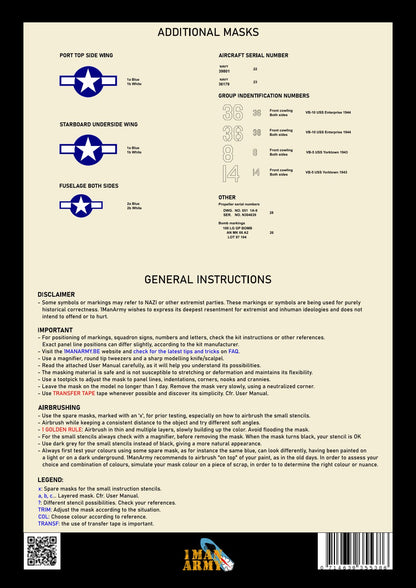 1ManArmy Dauntless SBD5 1/32 Basic Markings & Stencil High-Definition Paint Masks, 32DET014