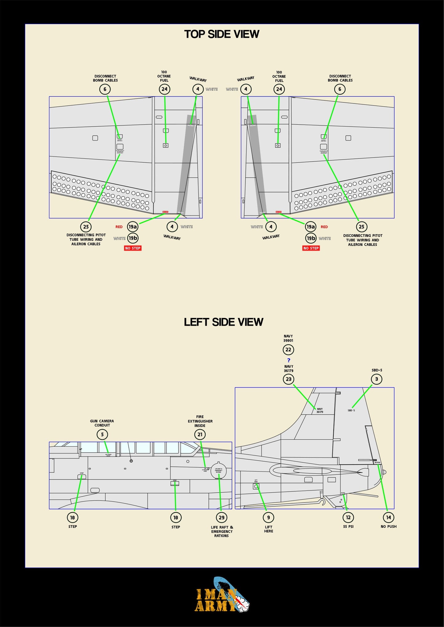 1ManArmy Dauntless SBD5 1/32 Basic Markings & Stencil High-Definition Paint Masks, 32DET014