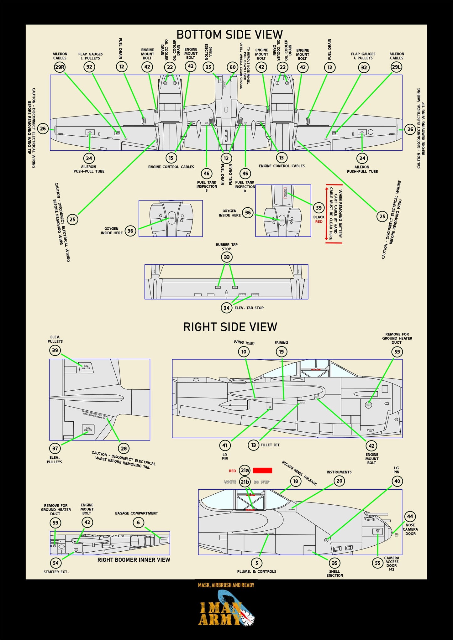 1ManArmy Trumpeter Lockheed P-38 Lightning 1/32 Basic Markings & Stencil High-Definition Paint Masks, 32DET016