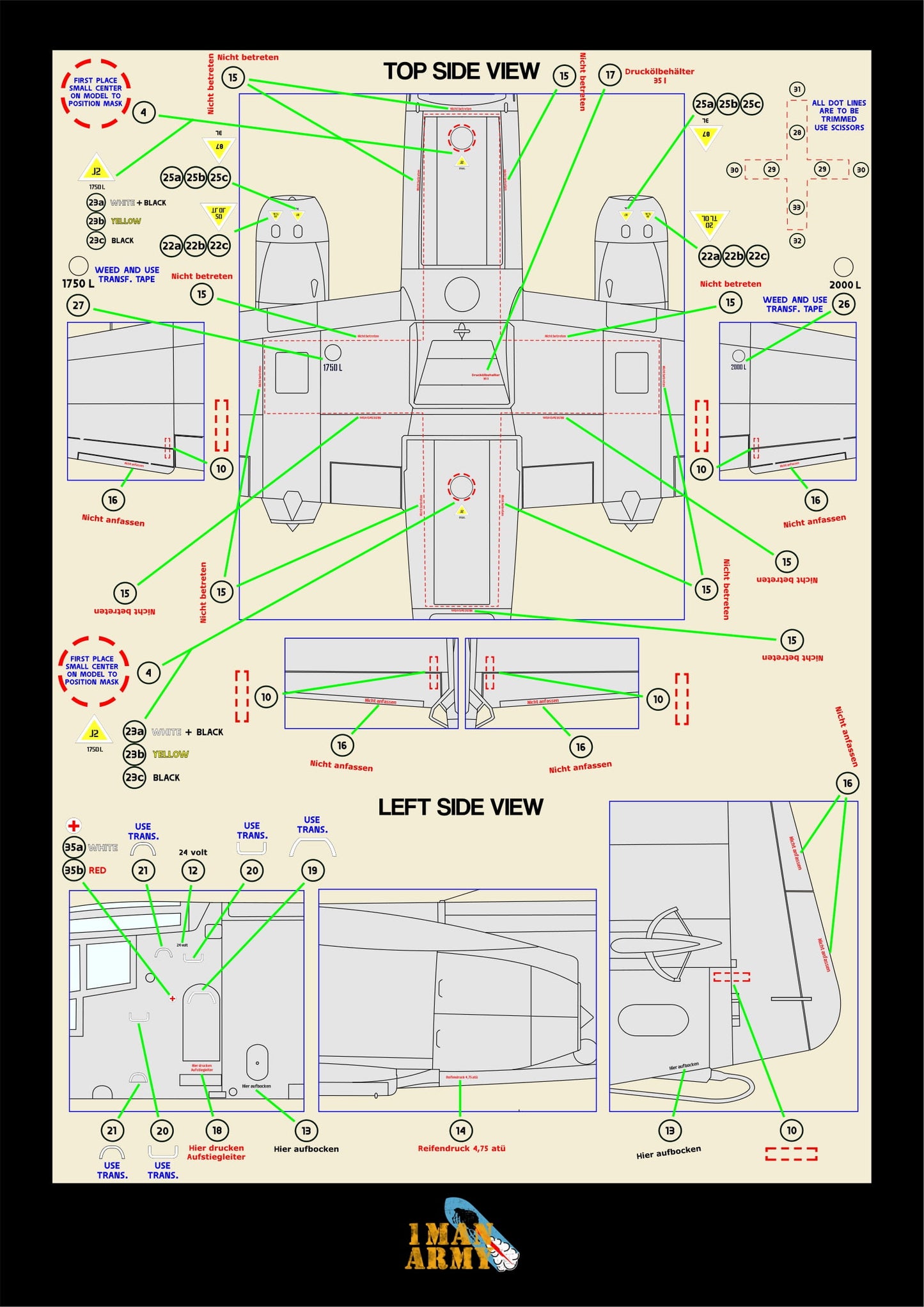 1ManArmy Fly Arado Ar 234 1/32 Basic Markings & Stencil High-Definition Paint Masks, 32DET019