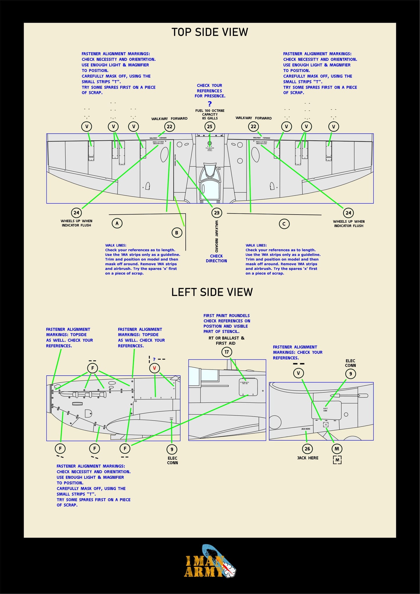 1ManArmy Kotare Spitfire Mk.Ia (Mid) 1/32 Basic Markings & Stencil High Definition Paint Masks, 32DET021