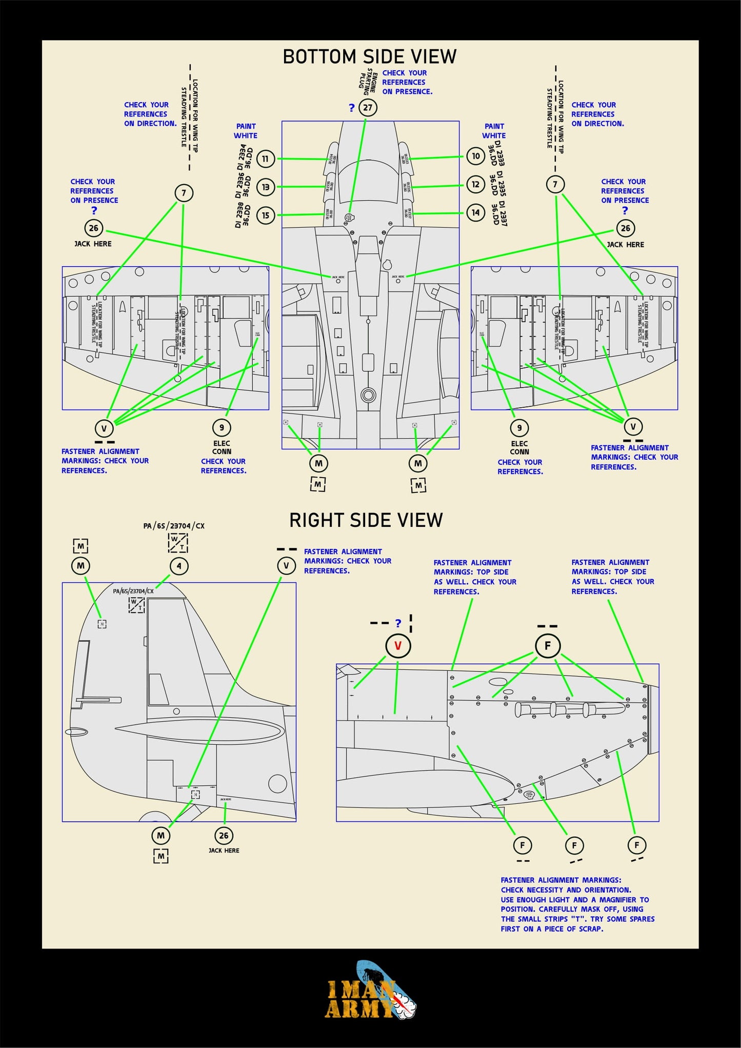 1ManArmy Kotare Spitfire Mk.Ia (Mid) 1/32 Basic Markings & Stencil High Definition Paint Masks, 32DET021