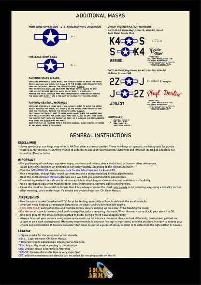 1ManArmy Republic P-47D Thunderbolt "Bubbletop" 1/32 Basic Markings & Stencil High-Definition Paint Masks, 32DET027
