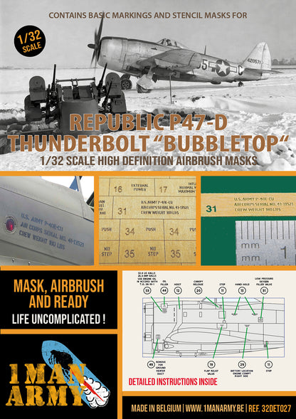 1ManArmy Republic P-47D Thunderbolt "Bubbletop" 1/32 Basic Markings & Stencil High-Definition Paint Masks, 32DET027