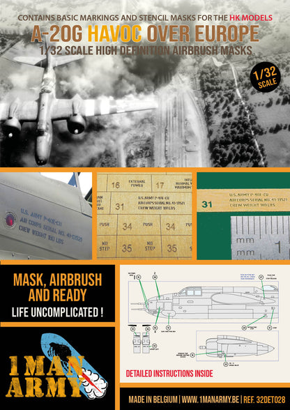 1ManArmy HK Models A-20G Havoc Over Europe 1/32 Basic Markings & Stencil High-Definition Paint Masks, 32DET028