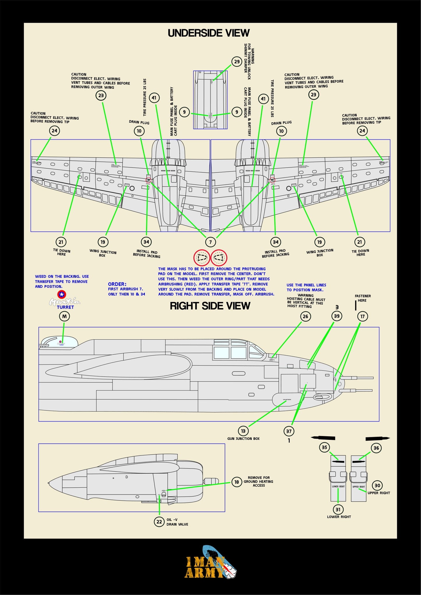 1ManArmy HK Models A-20G Havoc Over Europe 1/32 Basic Markings & Stencil High-Definition Paint Masks, 32DET028