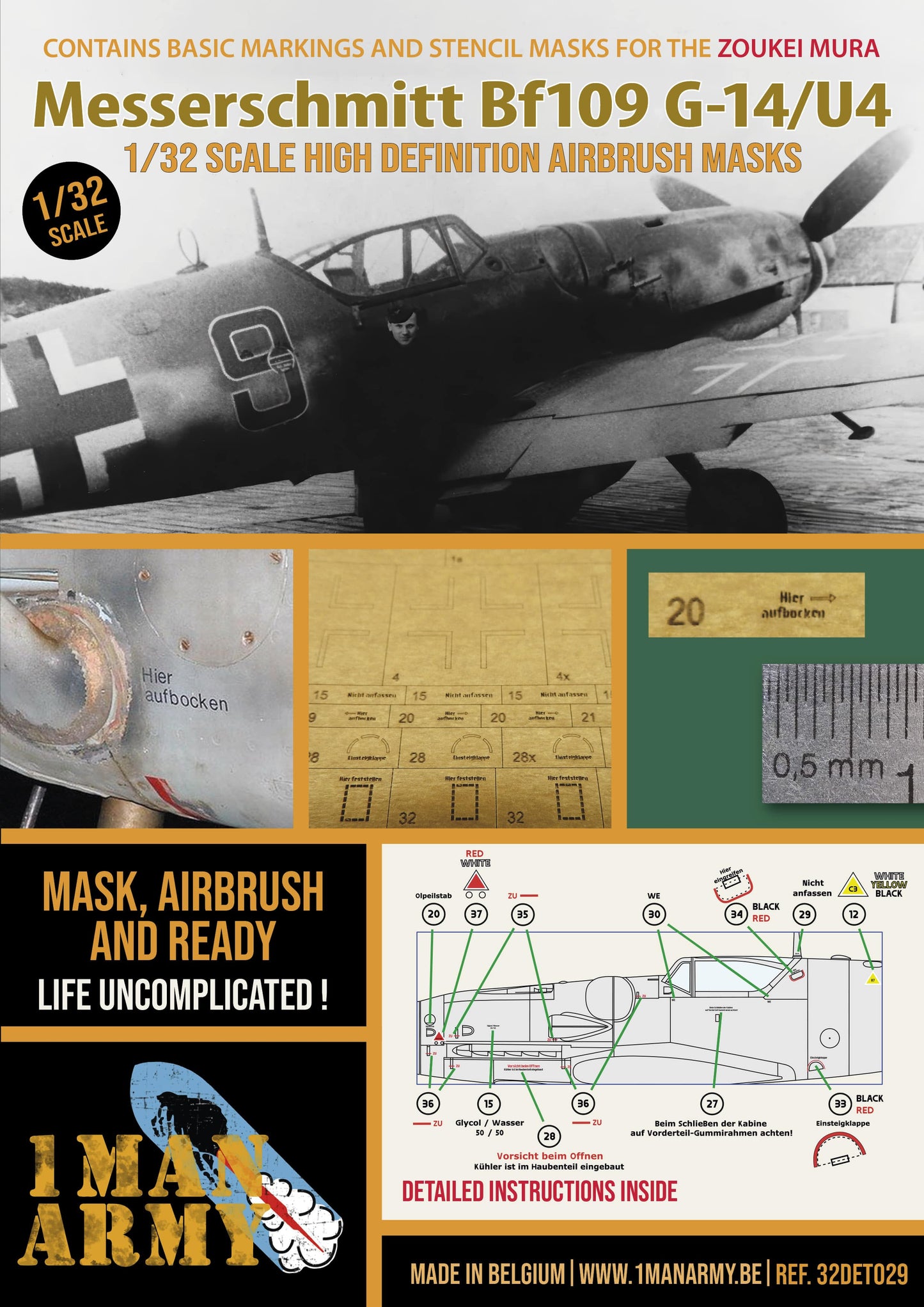 Zoukei-Mura Messerschmitt Bf109 G-14/U4 1/32 Basic Markings & Stencil High-Definition Paint Masks, 32DET029