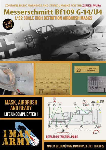 Zoukei-Mura Messerschmitt Bf109 G-14/U4 1/32 Basic Markings & Stencil High-Definition Paint Masks, 32DET029