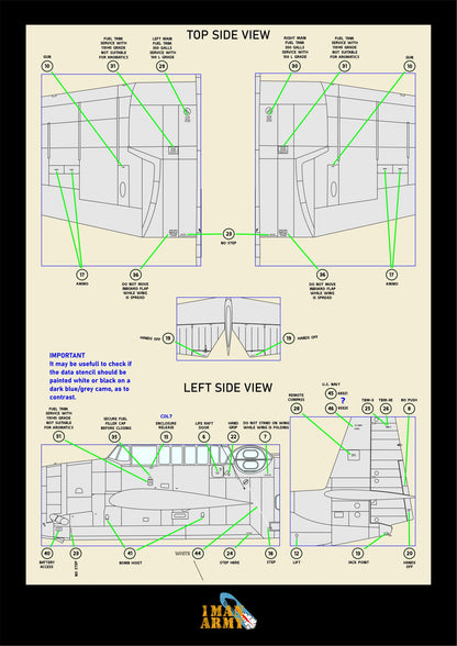 1ManArmy Avenger TBM-3 1/32 Basic Markings & Stencil High-Definition Paint Masks, 32DET030