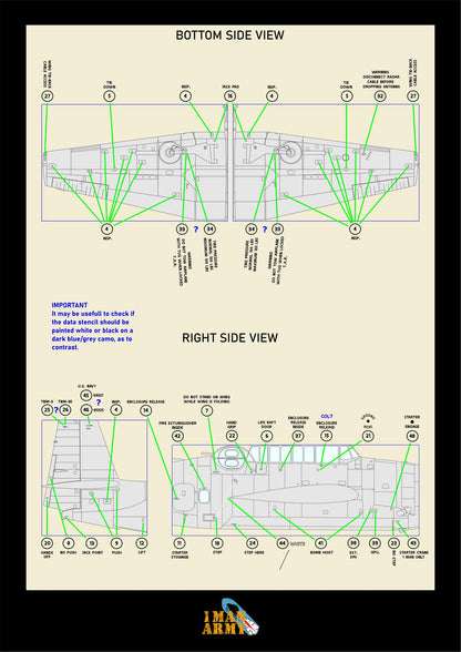 1ManArmy Avenger TBM-3 1/32 Basic Markings & Stencil High-Definition Paint Masks, 32DET030