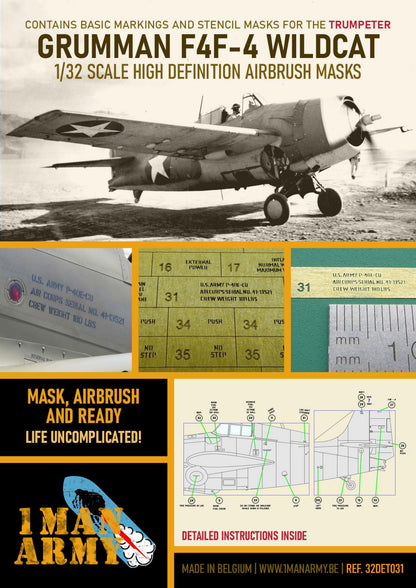 1ManArmy Trumpeter Grumman F4F-4 Wildcat 1/32 Basic Markings & Stencil High-Definition Paint Masks, 32DET031
