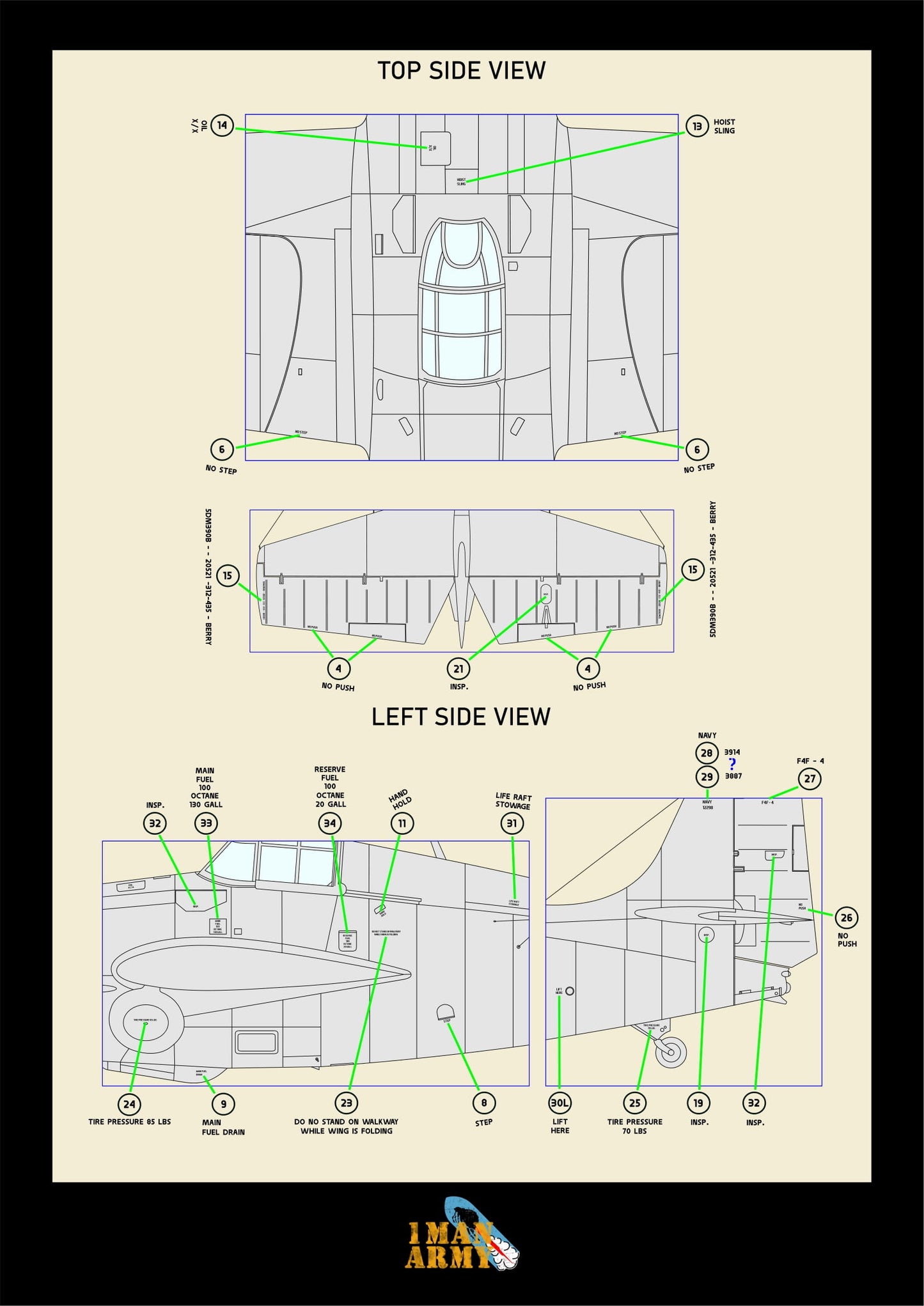 1ManArmy Trumpeter Grumman F4F-4 Wildcat 1/32 Basic Markings & Stencil High-Definition Paint Masks, 32DET031