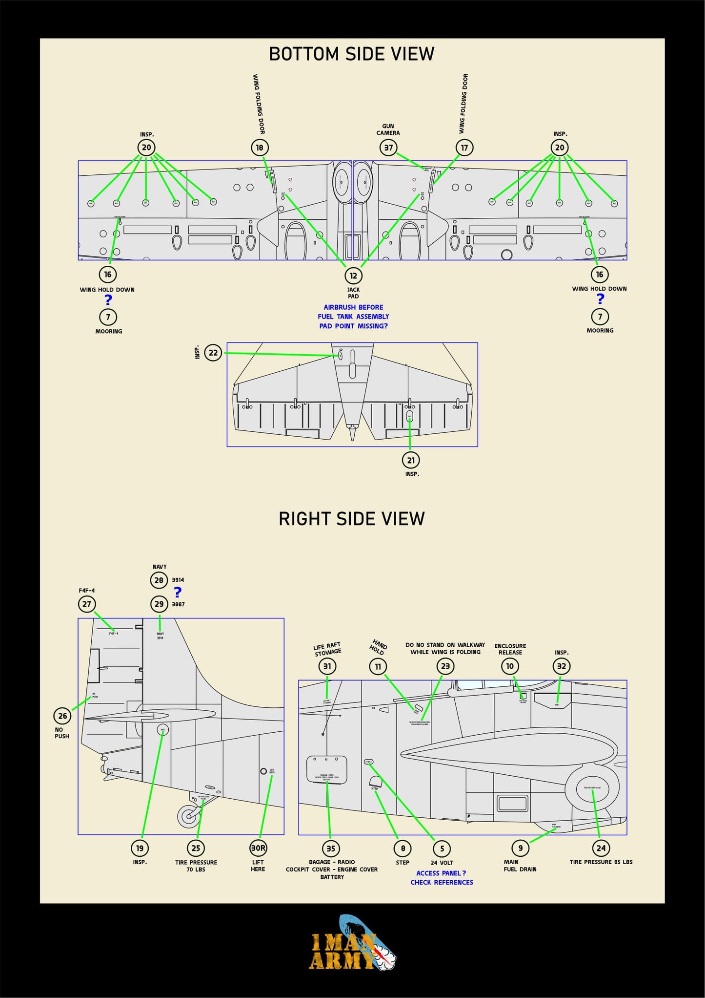 1ManArmy Trumpeter Grumman F4F-4 Wildcat 1/32 Basic Markings & Stencil High-Definition Paint Masks, 32DET031