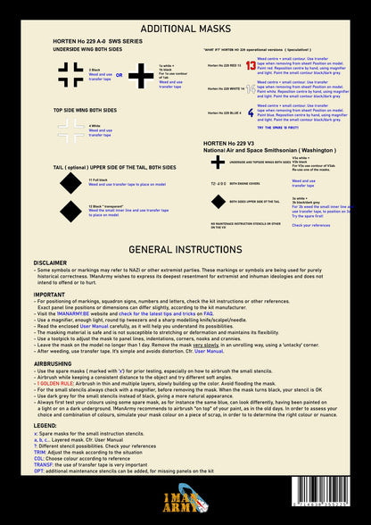 1ManArmy Zoukei-Mura Horten Ho 229 1/32 Basic Markings & Stencil High-Definition Paint Masks, 32DET036