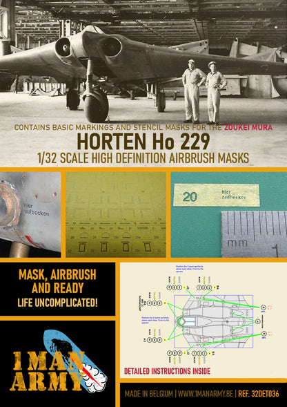 1ManArmy Zoukei-Mura Horten Ho 229 1/32 Basic Markings & Stencil High-Definition Paint Masks, 32DET036