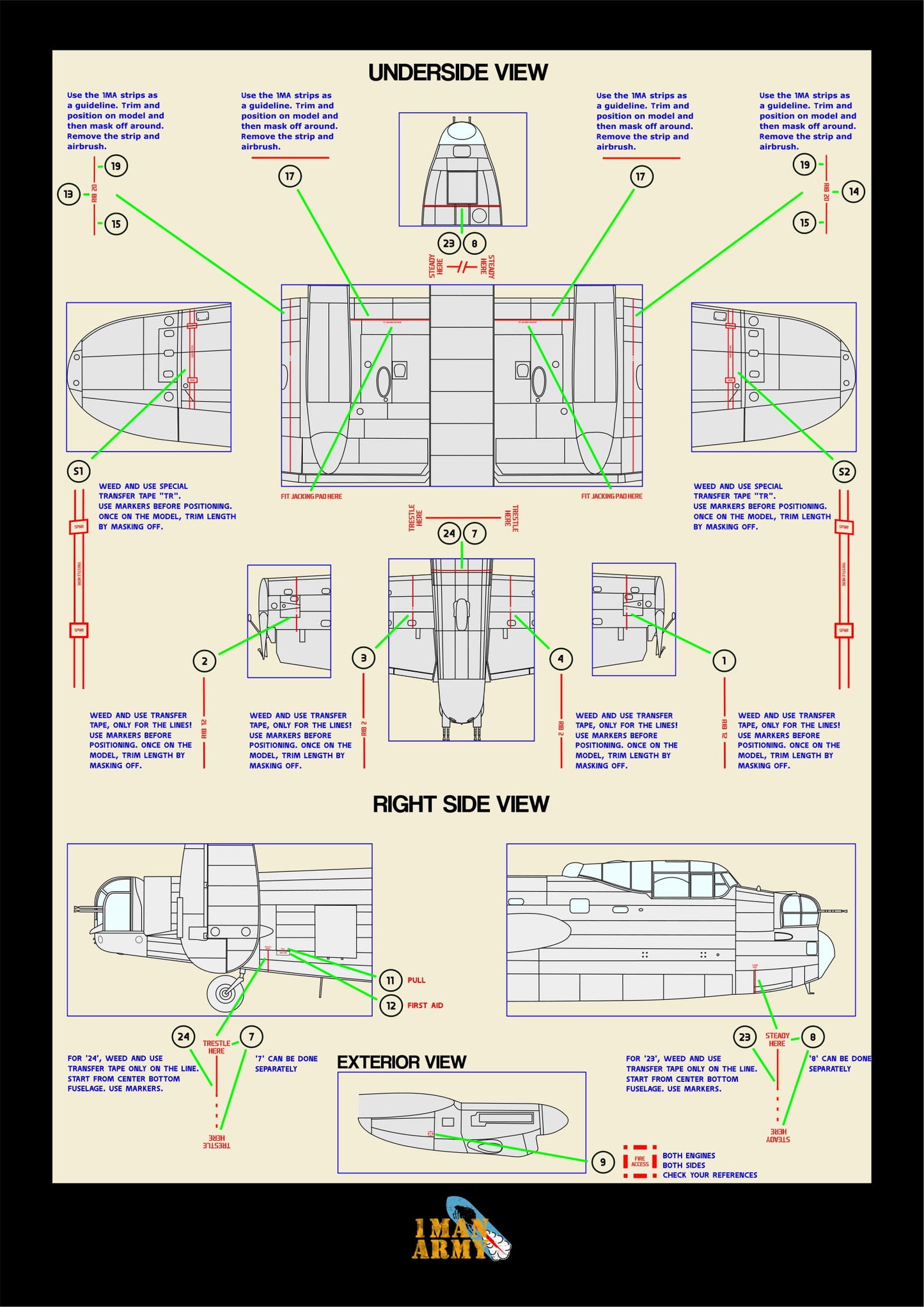 1ManArmy Border Model Avro Lancaster B Mk.I 1/32 Basic Markings & Stencil High-Definition Paint Masks, 32DET042