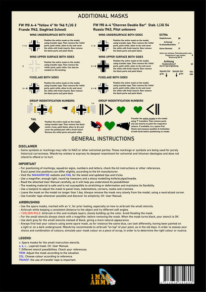 1ManArmy Zoukei-Mura Focke-Wulf Fw 190 A-4 1/32 Basic Markings & Stencil High-Definition Paint Masks, 32DET043