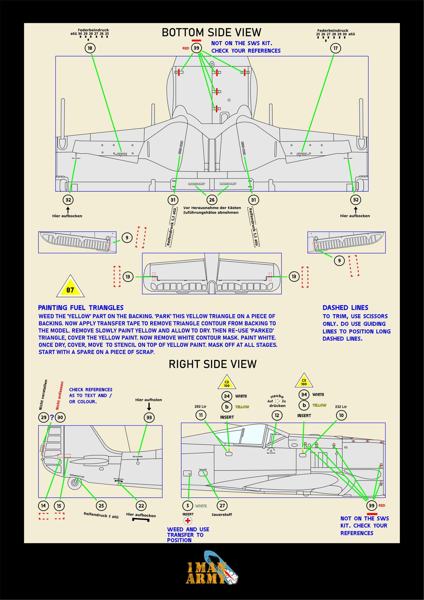 1ManArmy Zoukei-Mura Focke-Wulf Fw 190 A-4 1/32 Basic Markings & Stencil High-Definition Paint Masks, 32DET043