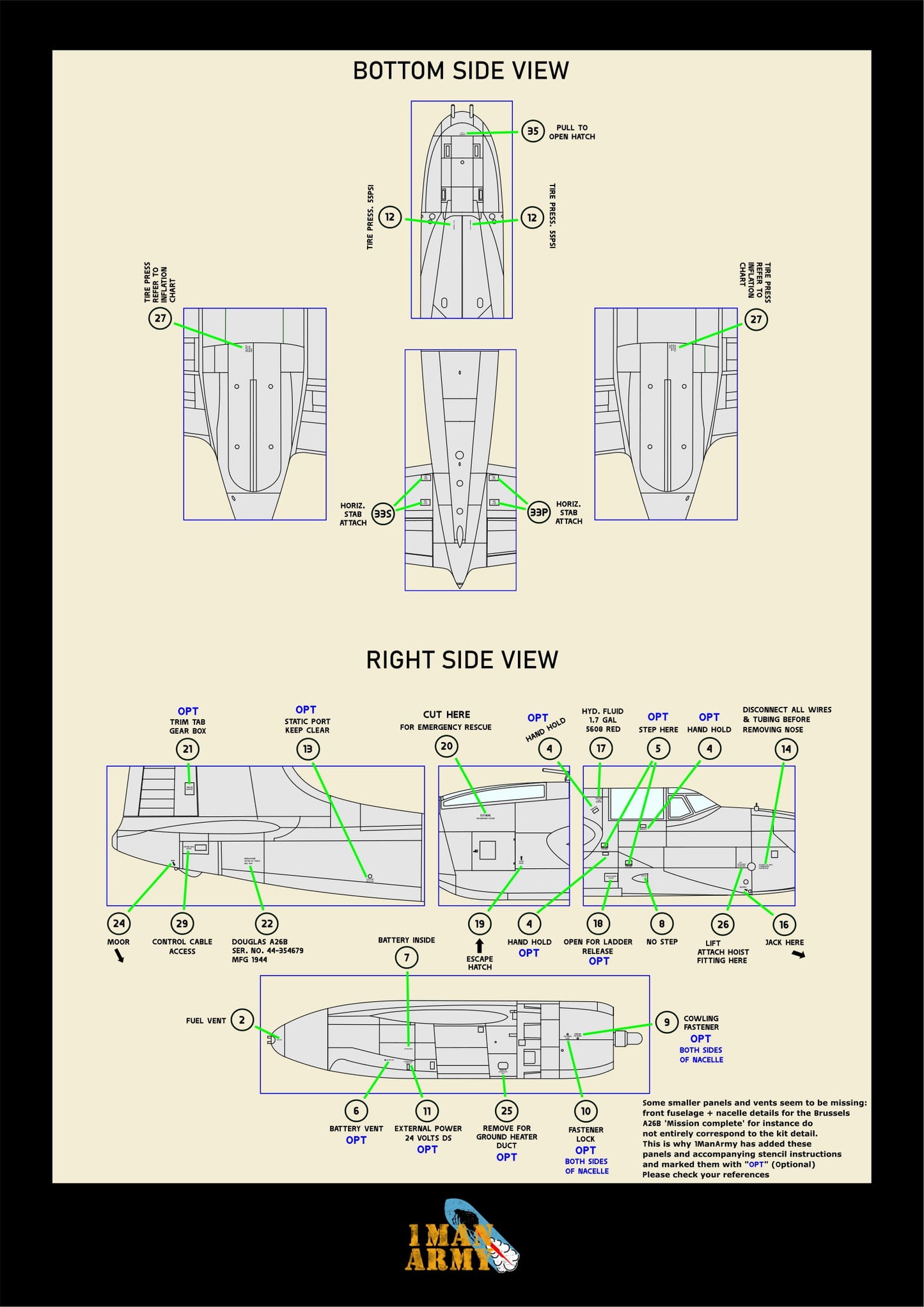 1ManArmy Hobby Boss A-26B Invader 1/32 Basic Markings & Stencil High-Definition Paint Masks, 32DET044