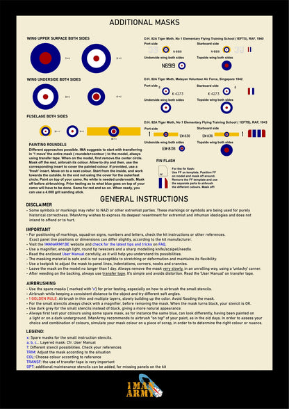 1ManArmy ICM D.H. 82A 'Tiger Moth' 1/32 Basic Markings & Stencil High-Definition Paint Masks, 32DET045