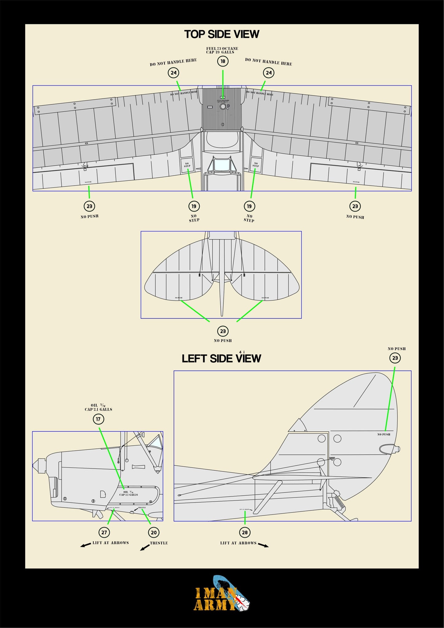 1ManArmy ICM D.H. 82A 'Tiger Moth' 1/32 Basic Markings & Stencil High-Definition Paint Masks, 32DET045