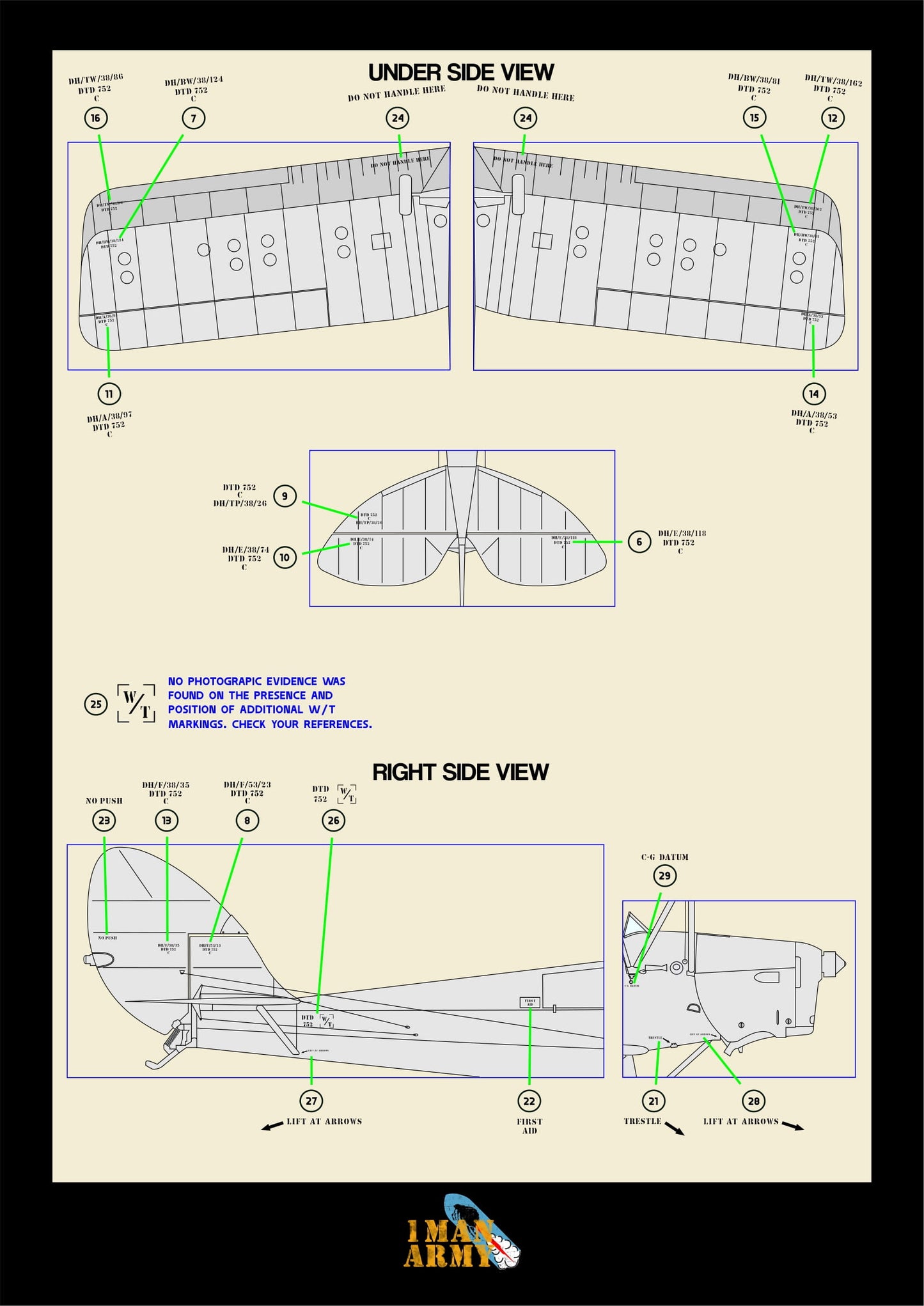1ManArmy ICM D.H. 82A 'Tiger Moth' 1/32 Basic Markings & Stencil High-Definition Paint Masks, 32DET045