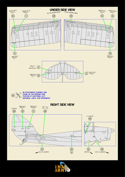 1ManArmy ICM D.H. 82A 'Tiger Moth' 1/32 Basic Markings & Stencil High-Definition Paint Masks, 32DET045