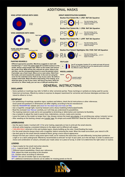 1ManArmy Airscale Boulton Paul 'Defiant' 1/32 Basic Markings & Stencil High-Definition Paint Masks, 32DET046