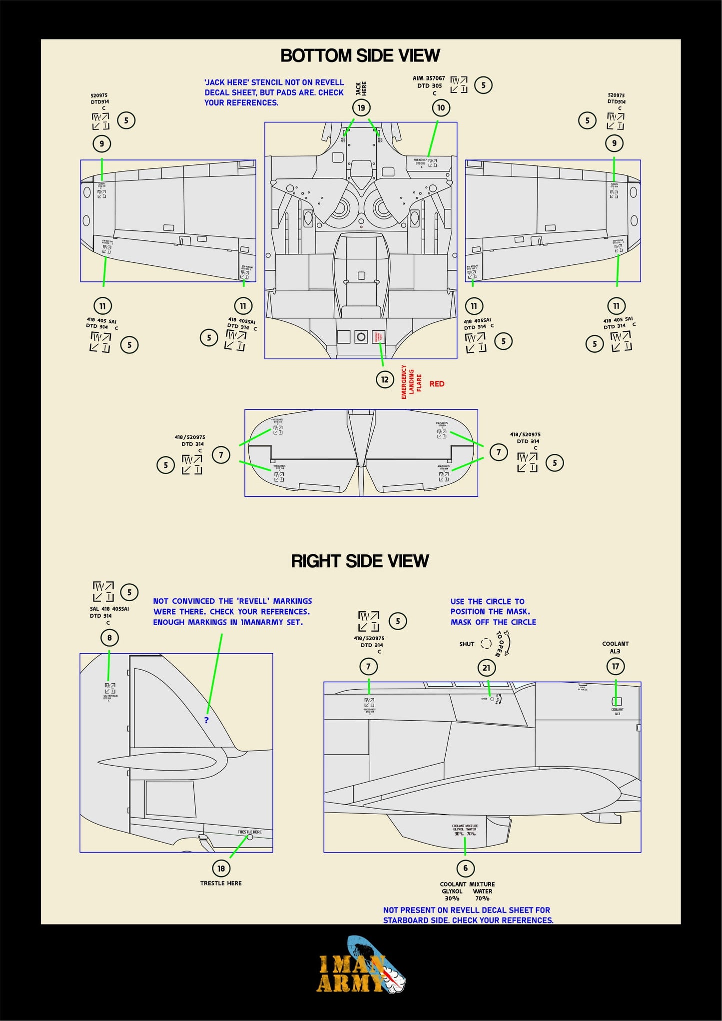 1ManArmy Revell Hawker Sea Hurricane Mk.IIc 1/32 Basic Markings & Stencil High-Definition Paint Masks, 32DET048