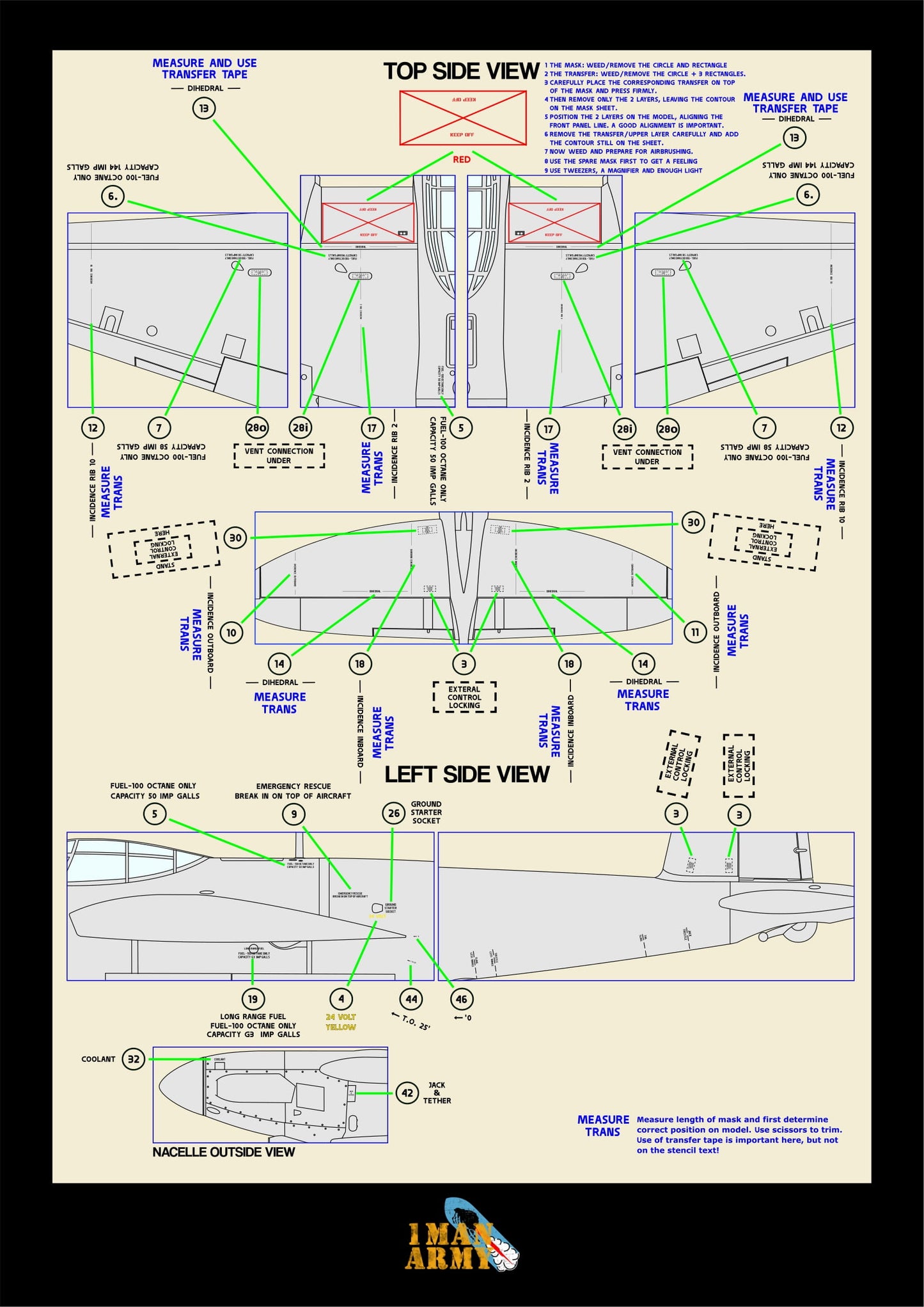 1ManArmy Tamiya De Havilland Mosquito FB MK.VI 1/32 Basic Markings & Stencil High-Definition Paint Masks, 32DET049