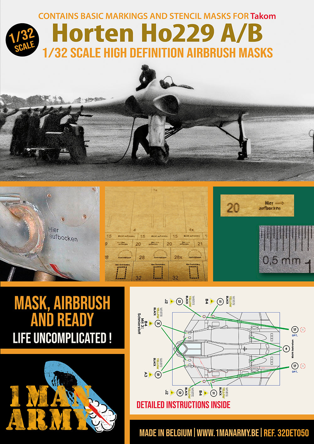 1ManArmy Takom Horten Ho229 A/B 1/32 Basic Markings & Stencil High-Definition Paint Masks, 32DET050