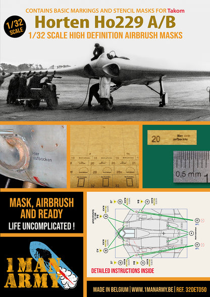1ManArmy Takom Horten Ho229 A/B 1/32 Basic Markings & Stencil High-Definition Paint Masks, 32DET050