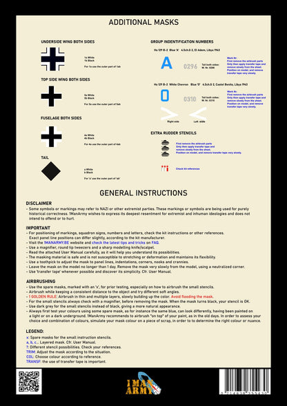 1ManArmy Zoukei-Mura Henschel HS 129 B-2/RIII 1/32 Basic Markings & Stencil High-Definition Paint Masks, 32DET052