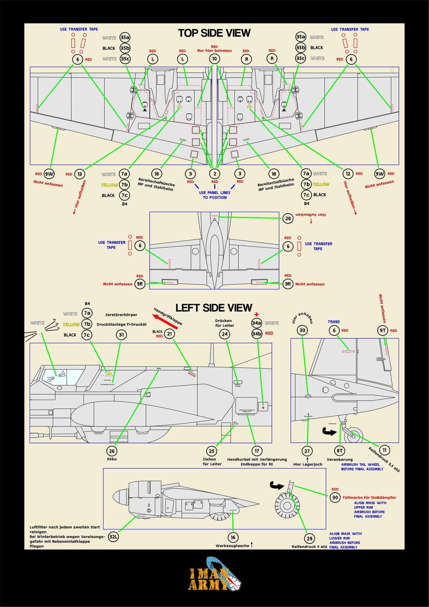 1ManArmy Zoukei-Mura Henschel HS 129 B-2/RIII 1/32 Basic Markings & Stencil High-Definition Paint Masks, 32DET052