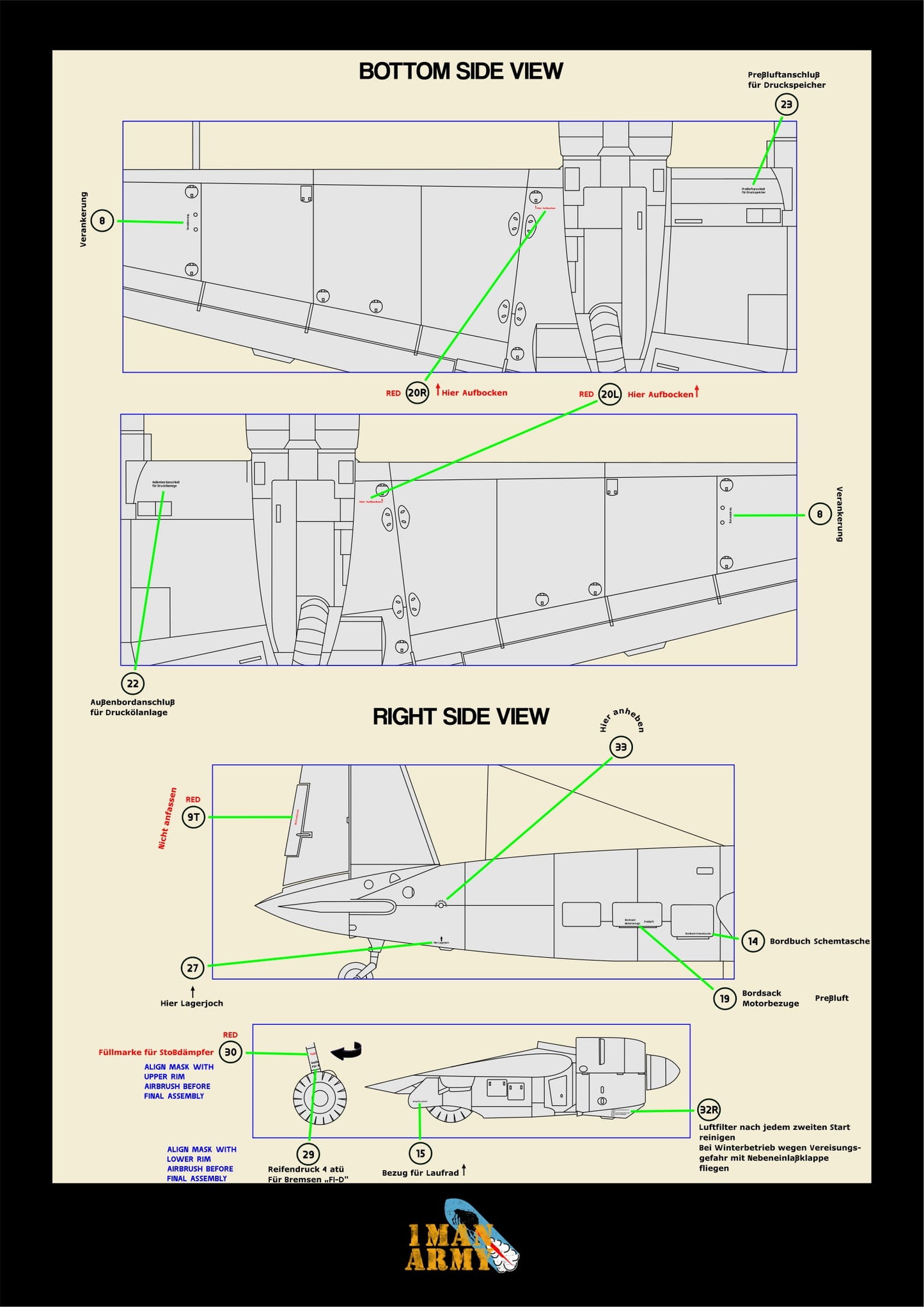1ManArmy Zoukei-Mura Henschel HS 129 B-2/RIII 1/32 Basic Markings & Stencil High-Definition Paint Masks, 32DET052