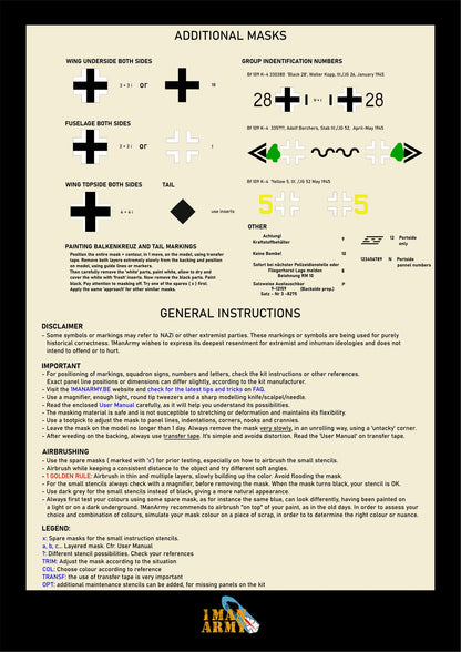 1ManArmy Kotare Messerschmitt Bf 109K-4 1/32 Basic Markings & Stencil High-Definition Paint Masks, 32DET053