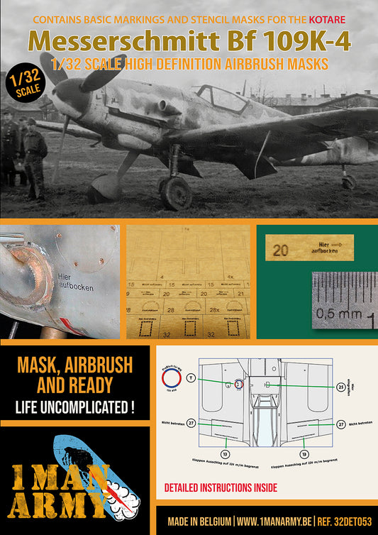 1ManArmy Kotare Messerschmitt Bf 109K-4 1/32 Basic Markings & Stencil High-Definition Paint Masks, 32DET053