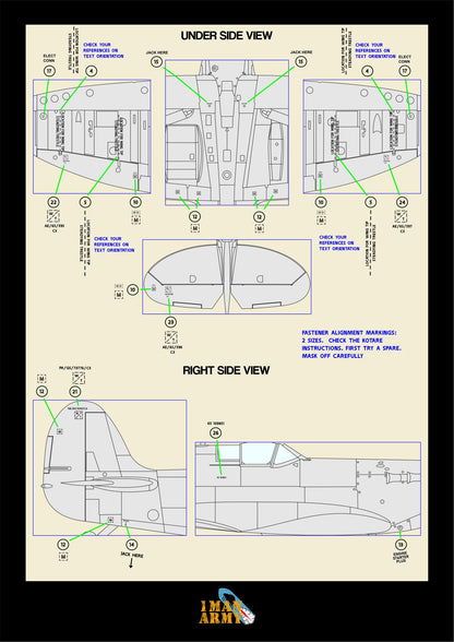 1ManArmy Kotare Spitfire Mk.Va 1/32 Basic Markings & Stencil High Definition Paint Masks, 32DET054