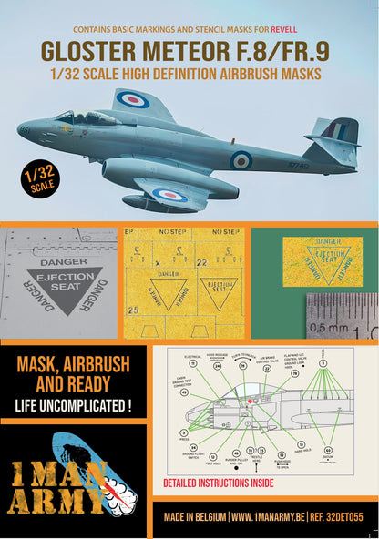 1ManArmy Revell Gloster Meteor F.8/FR.9 1/32 Basic Markings & Stencil High-Definition Paint Masks, 32DET055